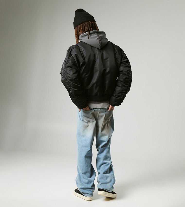 Padded Nylon Panelled Bomber Jacket
