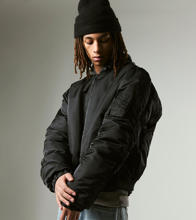 Padded Nylon Panelled Bomber Jacket