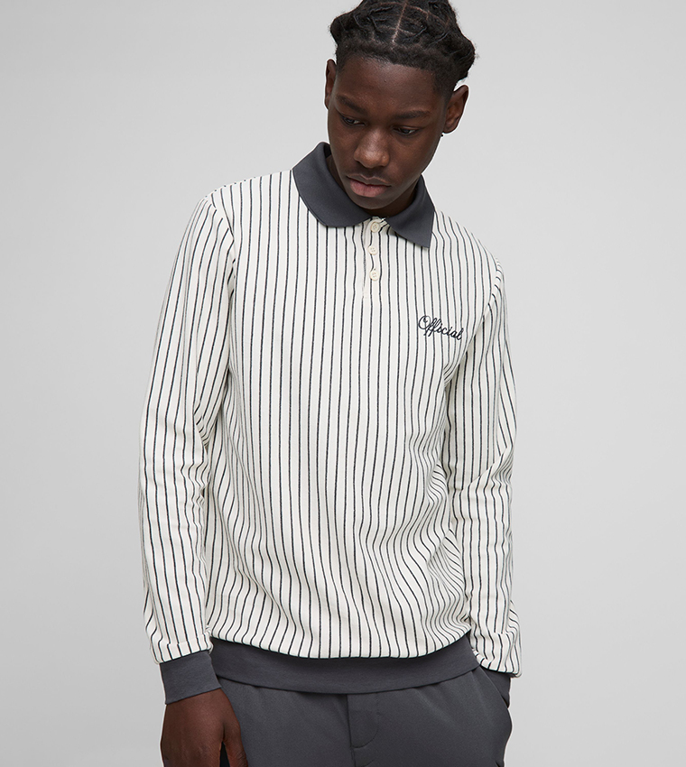 Regular Fit Striped Embroidered Rugby Polo T-Shirt