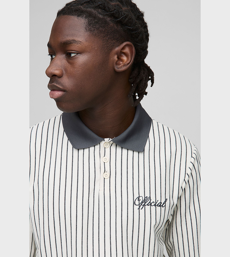 Regular Fit Striped Embroidered Rugby Polo T-Shirt