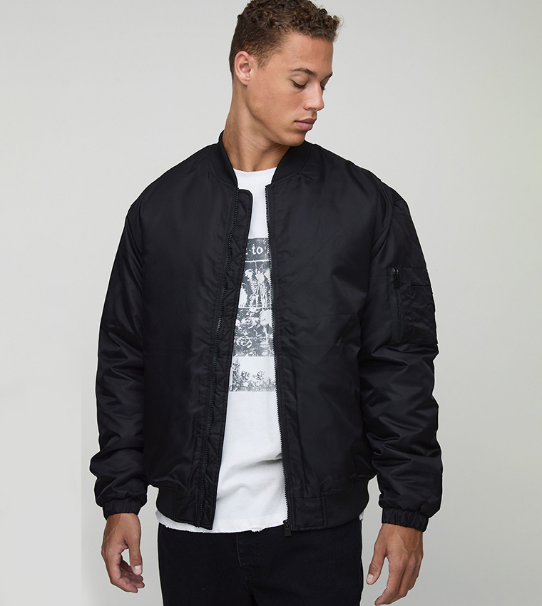 Tall Padded Nylon Panelled Bomber Jacket