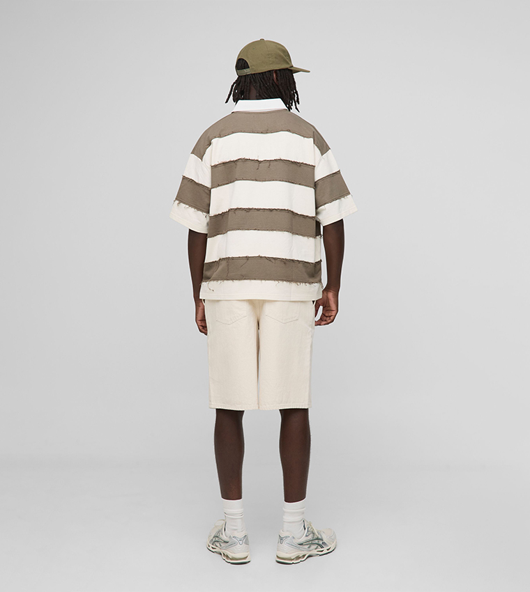 Distressed Short Sleeves Oversized Rugby Polo T-Shirt
