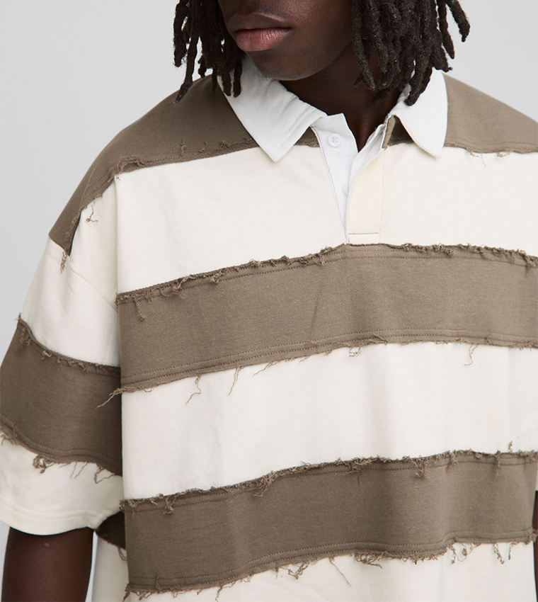 Distressed Short Sleeves Oversized Rugby Polo T-Shirt