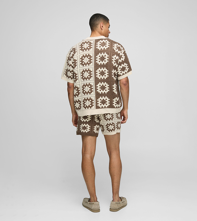 Crochet Knitted Boxy Polo T-Shirt