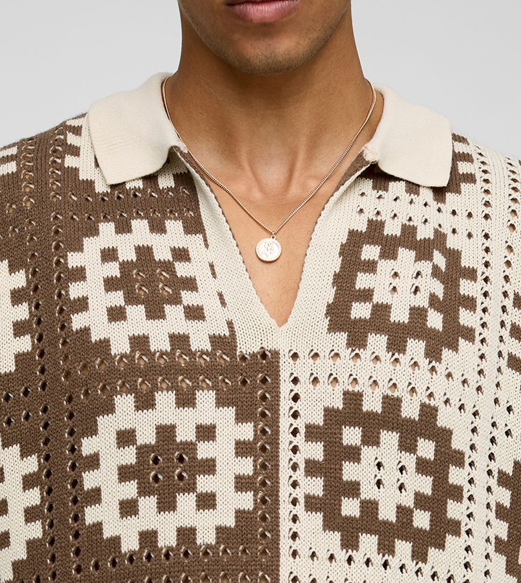 Crochet Knitted Boxy Polo T-Shirt