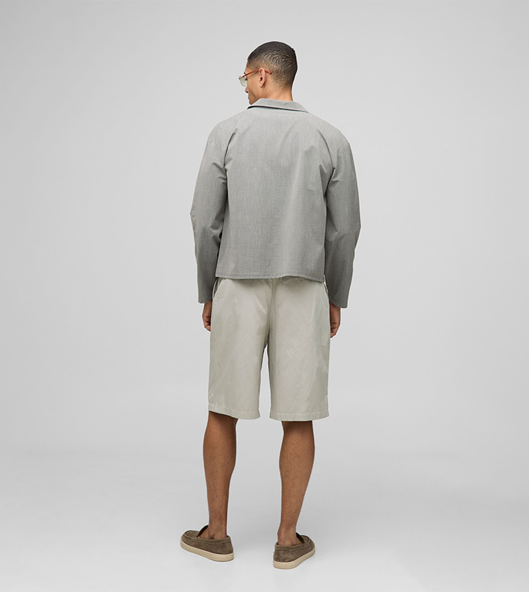 Boxy Revere Seersucker Striped Long Sleeves Oversized Shirt