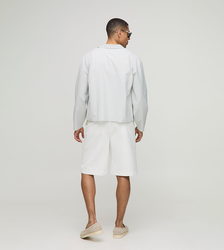 Boxy Fit Revere Seersucker Striped Long Sleeves Oversized Shirt