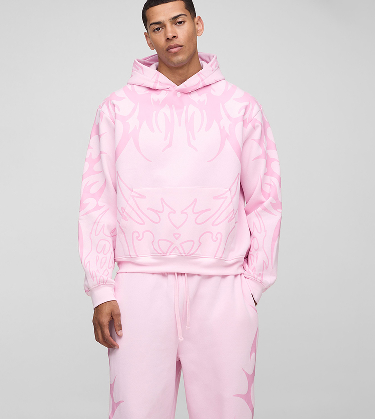 Buy BoohooMAN Printed Wide Leg Hooded Oversized Tracksuit Set In