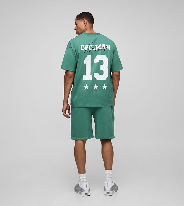 Ofcl Varsity V-Neck Oversized T-Shirt & Shorts Set