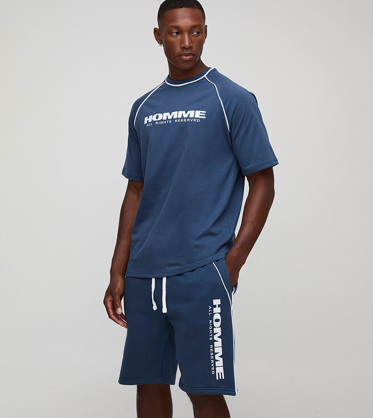 Homme Piping T-Shirt & Shorts Set