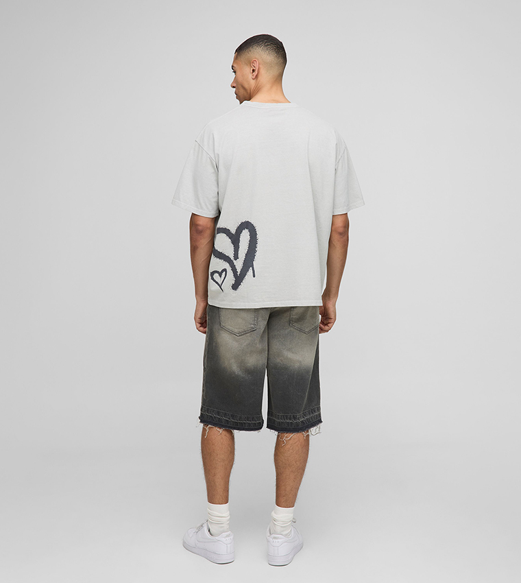 Graffiti Heart Graphic Washed Oversized T-Shirt