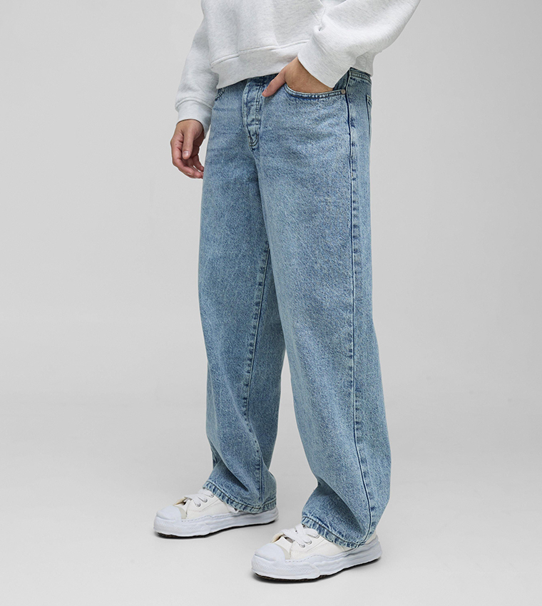 Buy BoohooMAN Washed Relaxed Fit Rigid Jeans In Blue 6thStreet