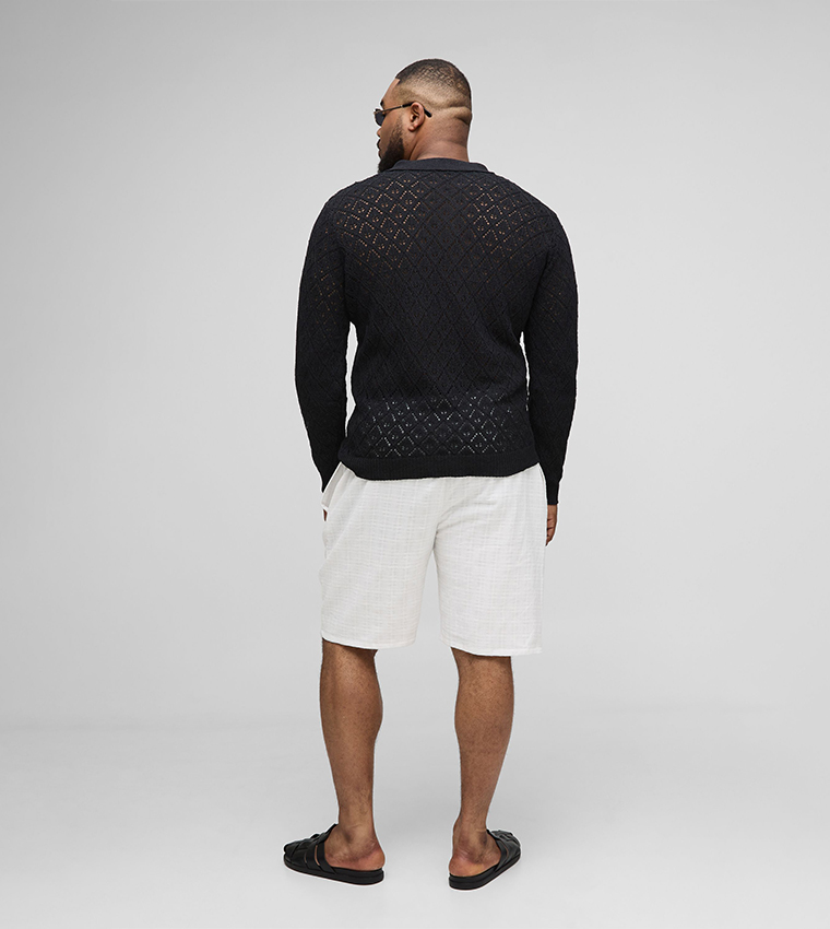 Crochet Long Sleeves Oversized Polo T-Shirt