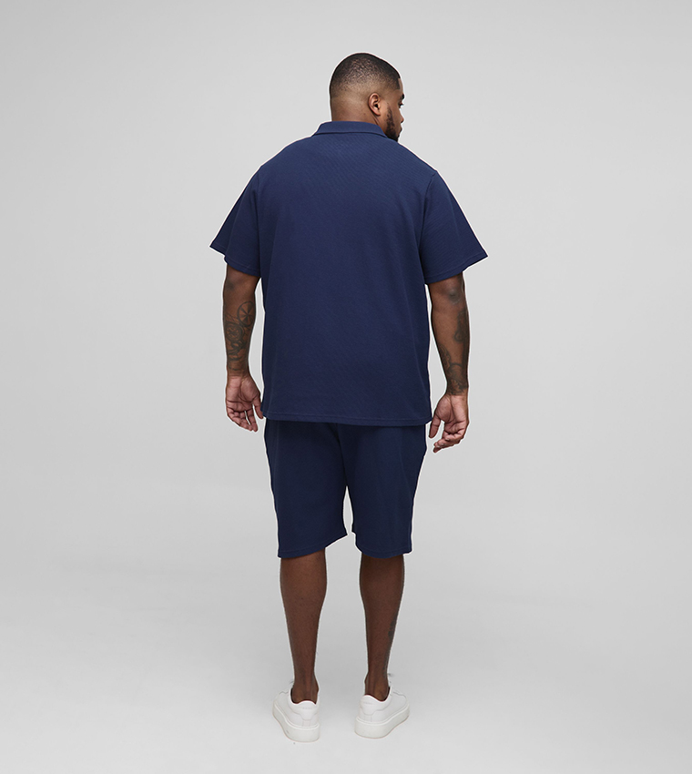 Plus & Tall Regular Fit Waffle Polo T-Shirt & Shorts Set