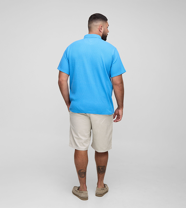 Waffle Short Sleeves Zip Polo T-Shirt
