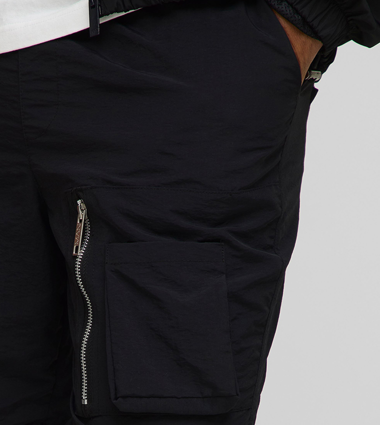 Elasticated Waist Slim Fit Nylon Cargo Shorts