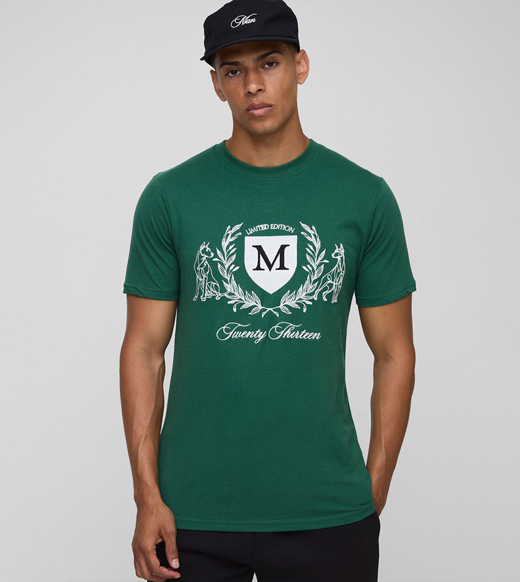 Slim Fit Peached Collegiate Embroidered T-Shirt