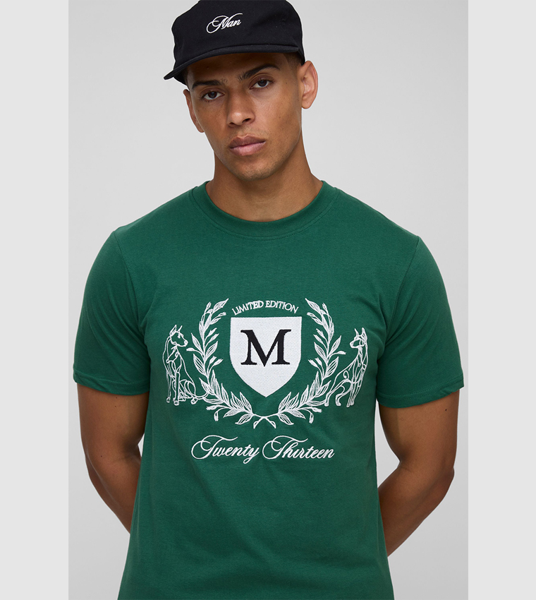 Slim Fit Peached Collegiate Embroidered T-Shirt