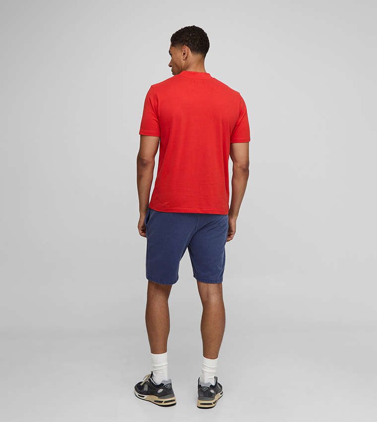 Slim Fit Peached Monaco Debossed Extended Neck T-Shirt