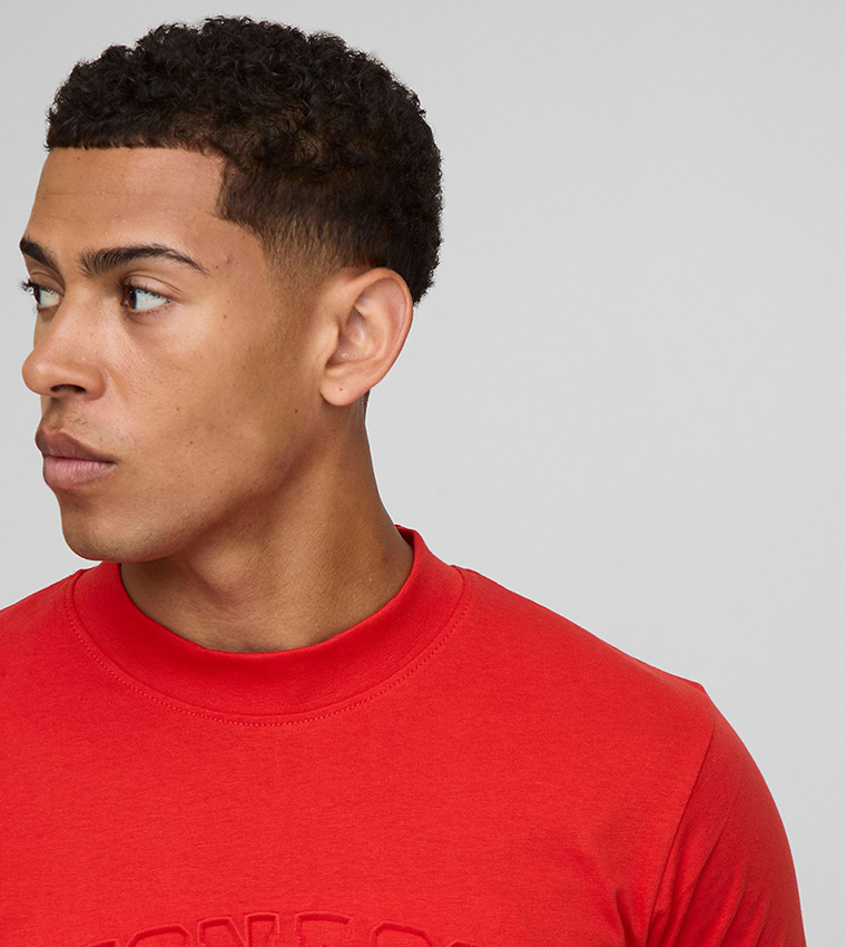 Slim Fit Peached Monaco Debossed Extended Neck T-Shirt
