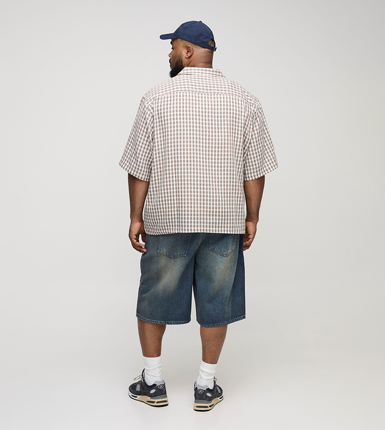 Plus & Tall Relaxed Fit Chunky Rope Belted Stone Wash Denim Shorts