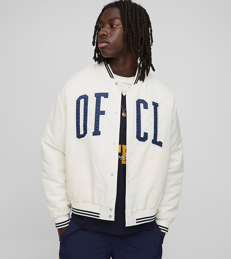 Ofcl Embroidered Nylon Varsity Oversized Jacket