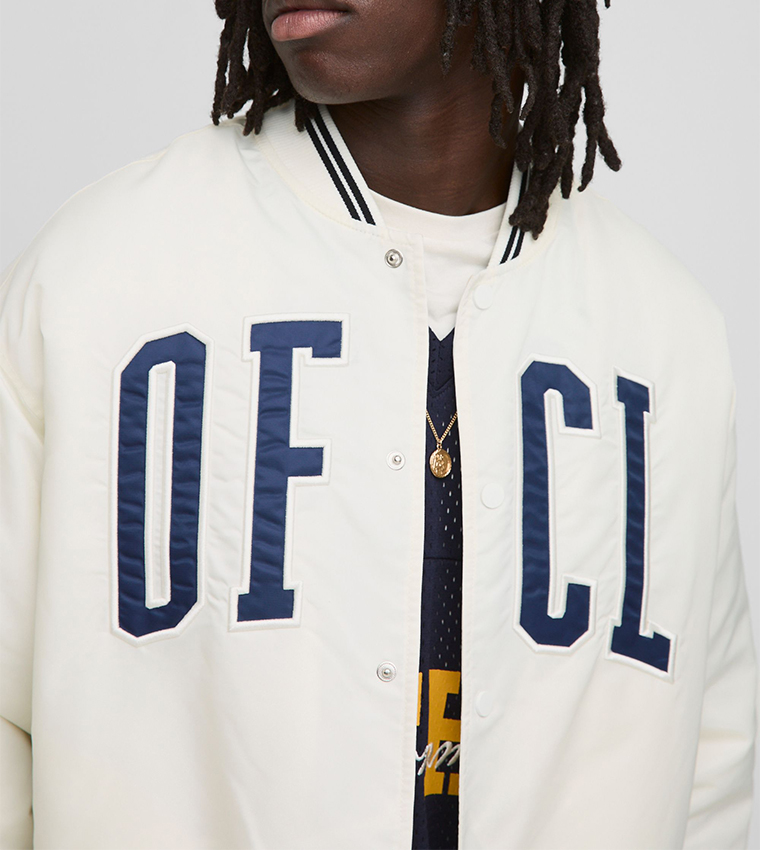 Ofcl Embroidered Nylon Varsity Oversized Jacket
