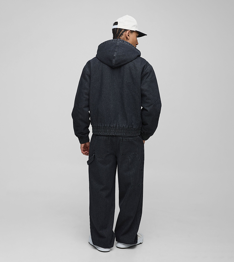 Washed Twill Hooded Boxy Fit Bomber Jacket