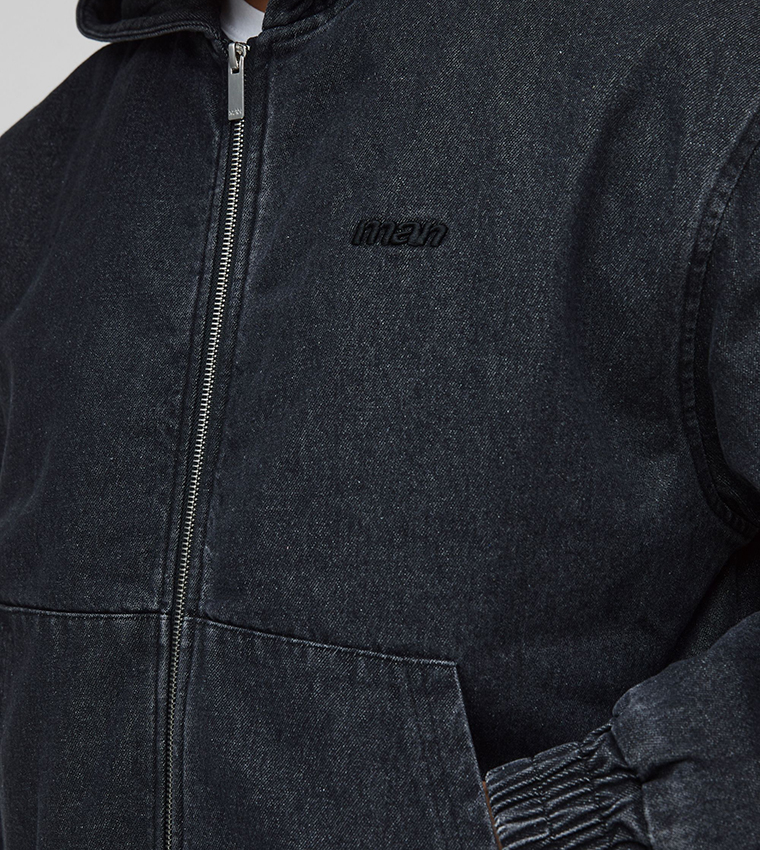 Washed Twill Hooded Boxy Fit Bomber Jacket