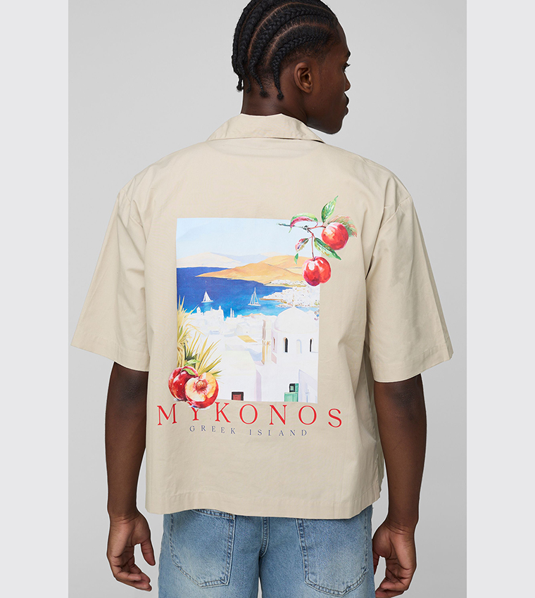 Printed Back Short Sleeves Oversized Shirt