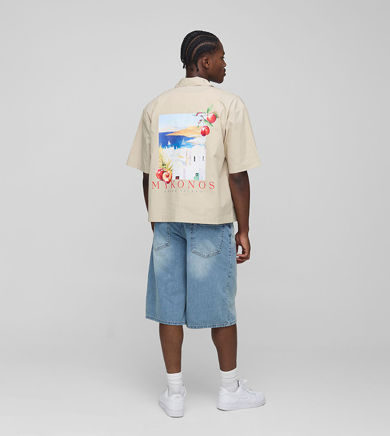 Printed Back Short Sleeves Oversized Shirt