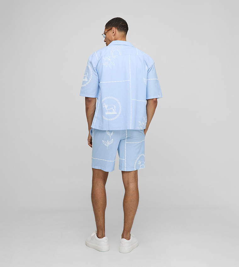 Western Print Revere Oversized Shirt and Shorts Set