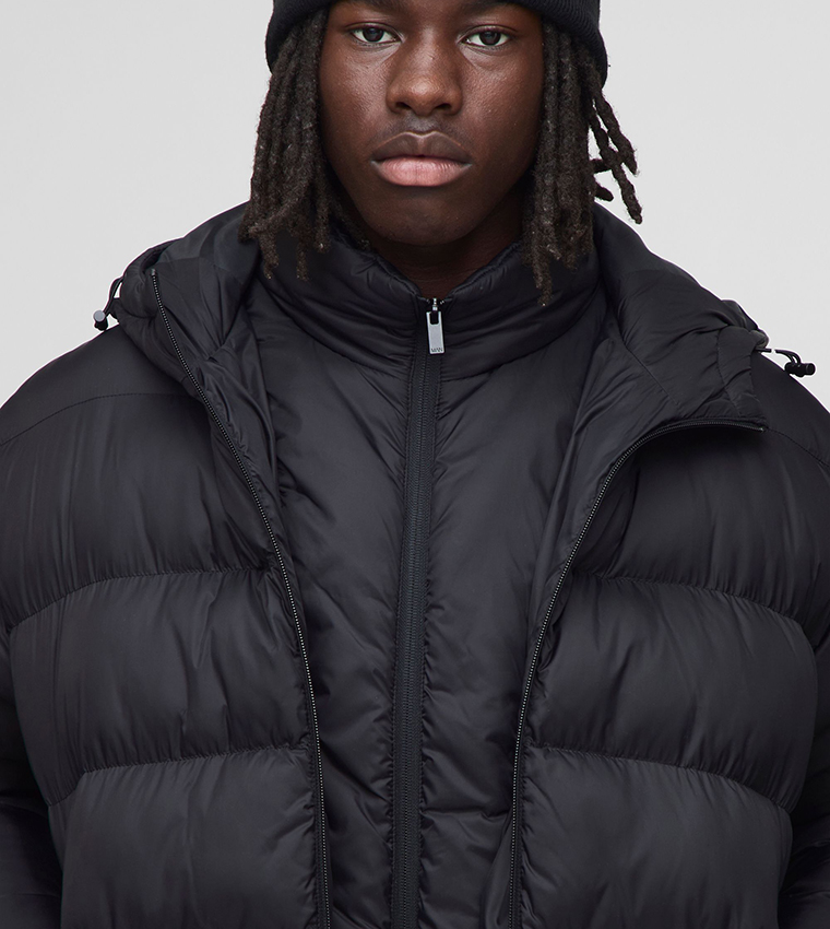 Faux Double Layer Hooded Oversized Puffer Jacket