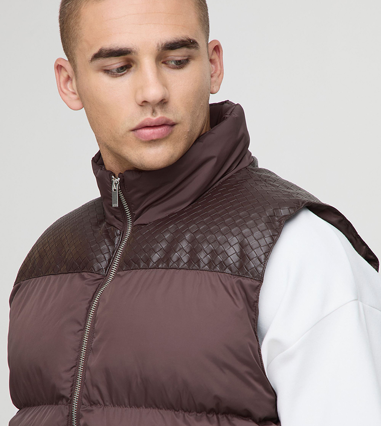 Regular Fit PU Yoke Nylon Panel Gilet