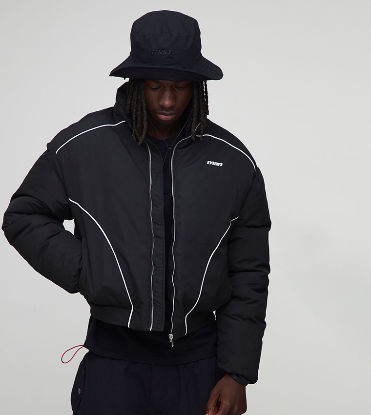 Piping Panel High Neck Oversized Puffer Jacket