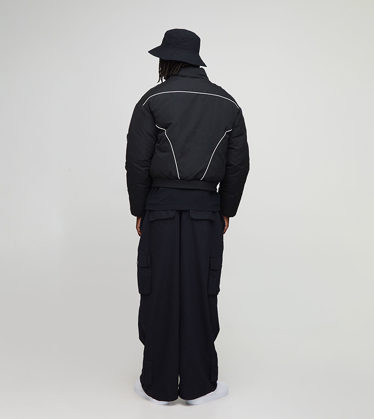 Piping Panel High Neck Oversized Puffer Jacket
