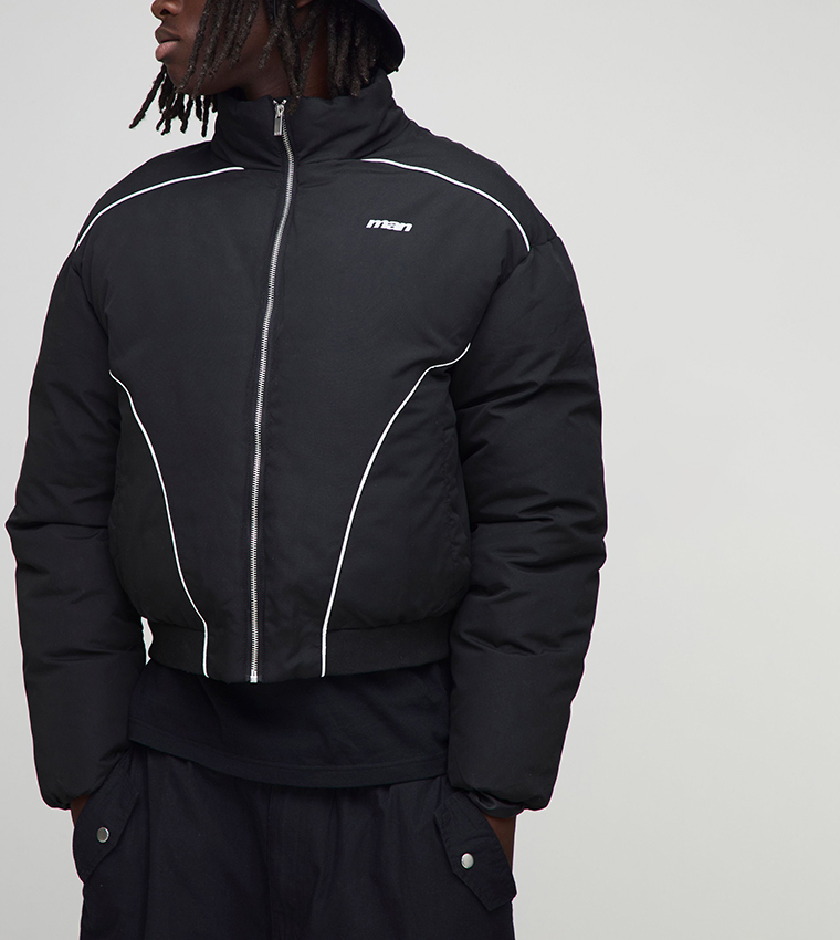 Piping Panel High Neck Oversized Puffer Jacket