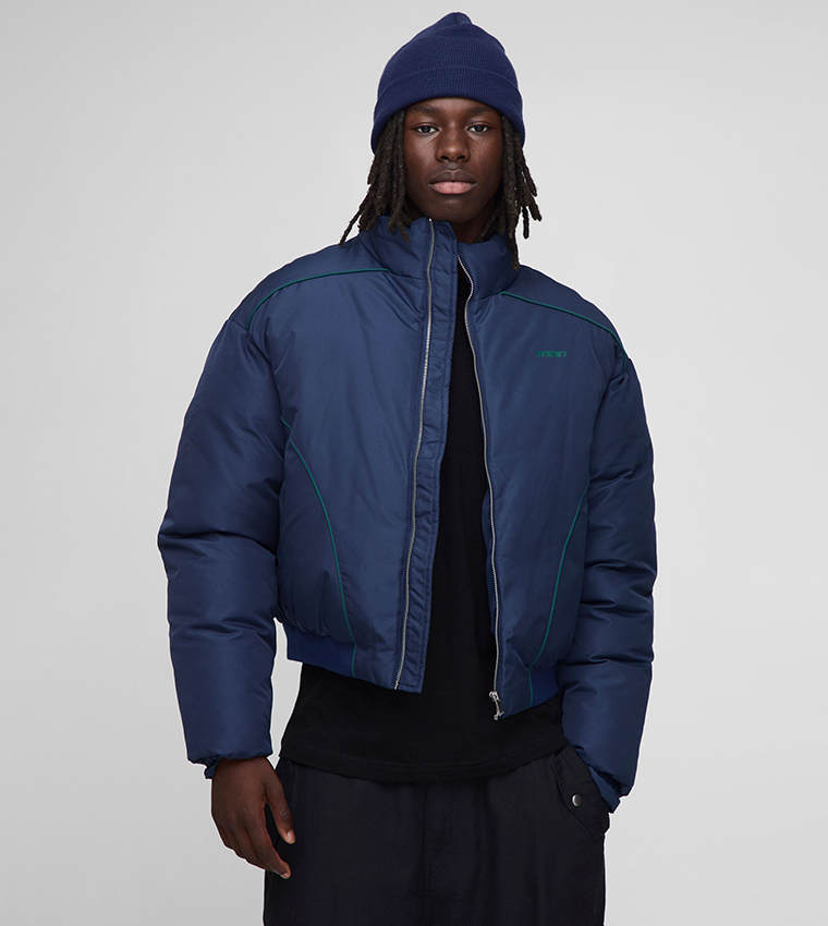 Piping Panel High Neck Oversized Puffer Jacket