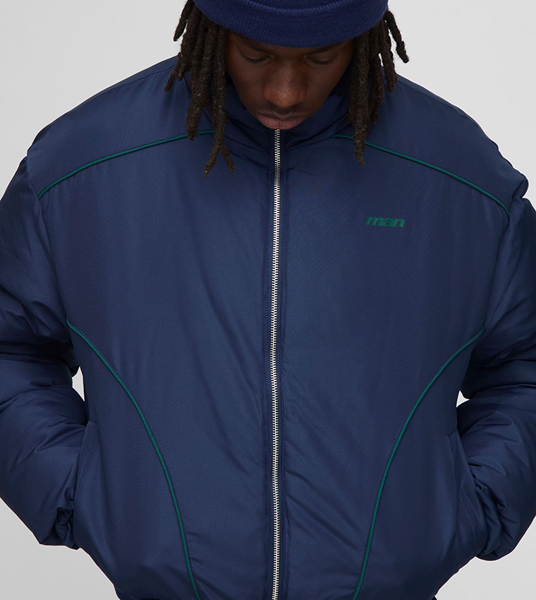Piping Panel High Neck Oversized Puffer Jacket