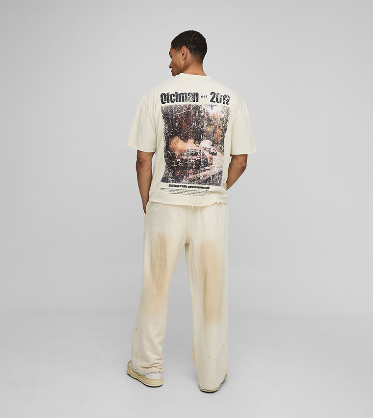 Vintage Car Graphic Raw Edge Oversized T-Shirt