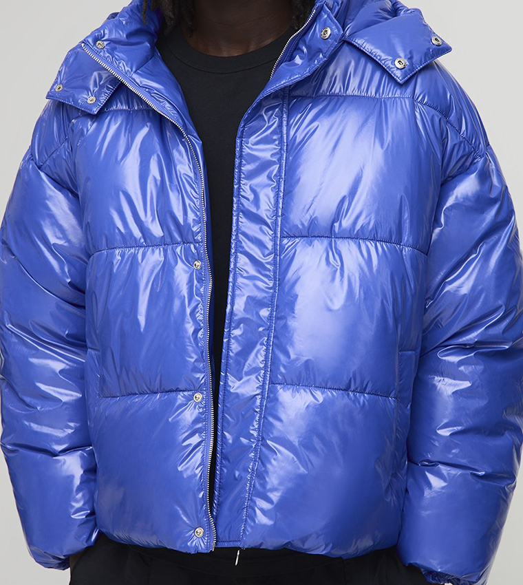 Buy BoohooMAN High Shine Hooded Puffer Jacket In Blue 6thStreet UAE