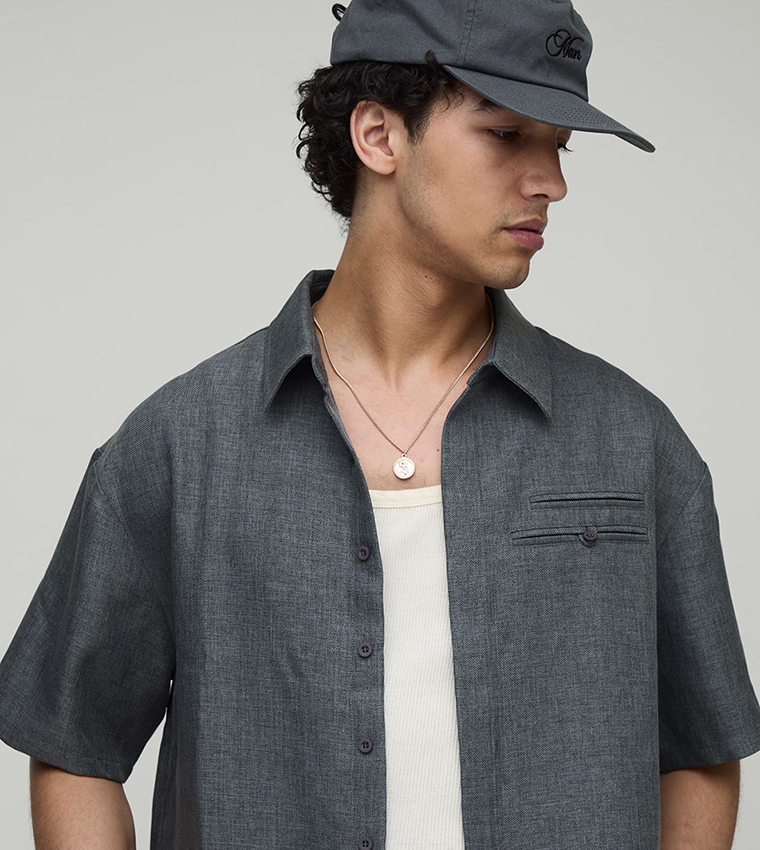 Textured Short Sleeves Oversized Shirt