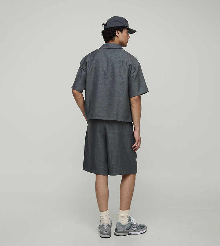 Wide Leg Textured Double Pleat Jort
