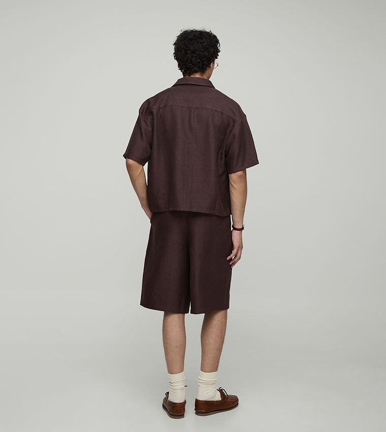 Wide Leg Textured Double Pleat Jort