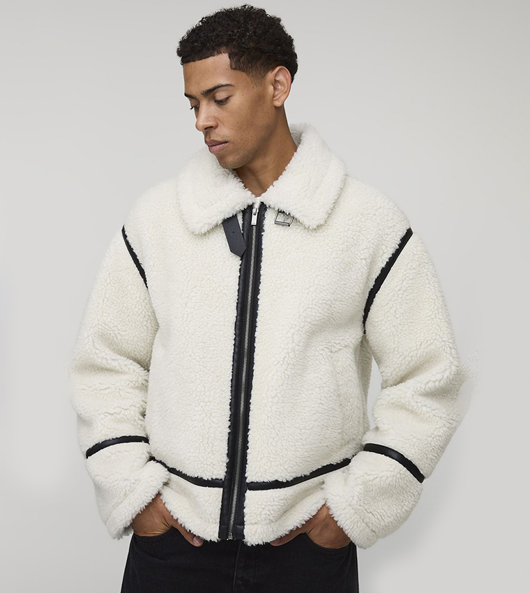 Borg PU Seam Oversized Aviator Jacket