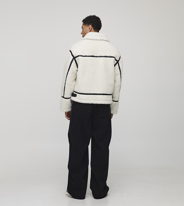 Borg PU Seam Oversized Aviator Jacket