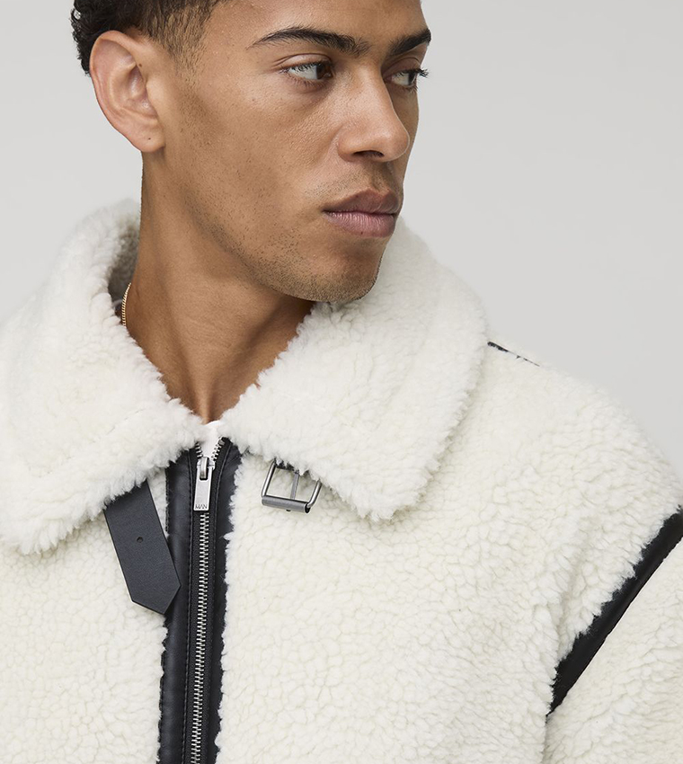 Borg PU Seam Oversized Aviator Jacket