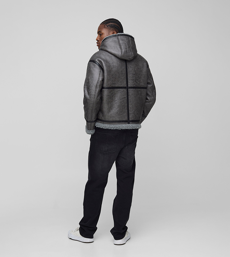 PU Seam Hooded Aviator Jacket