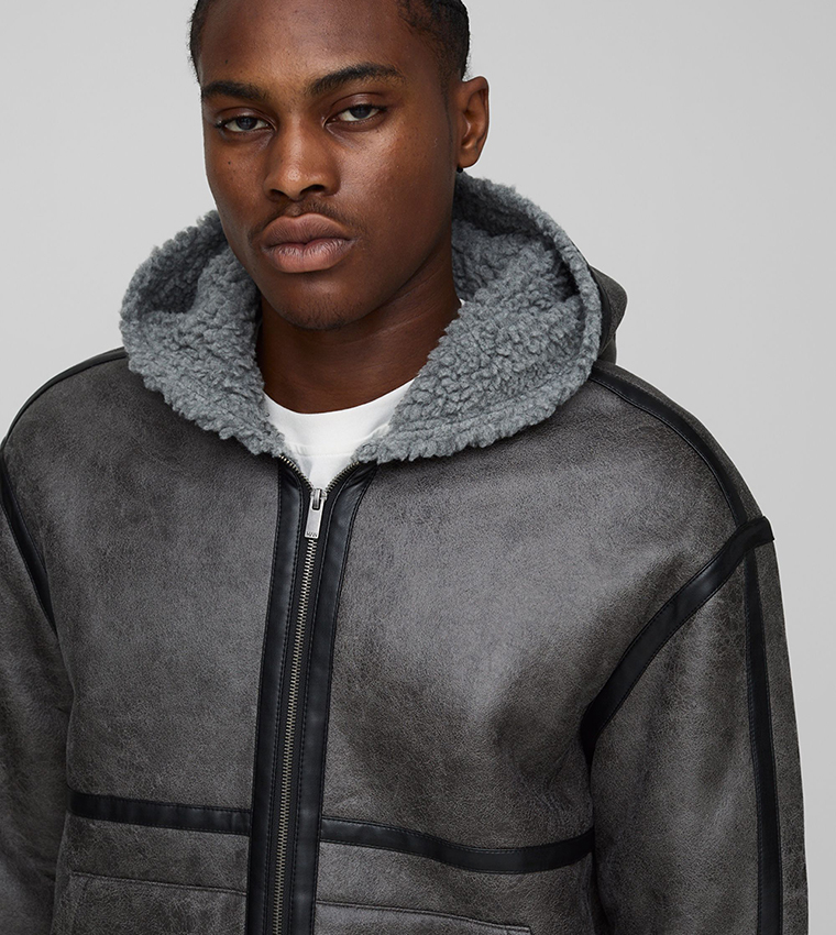 PU Seam Hooded Aviator Jacket