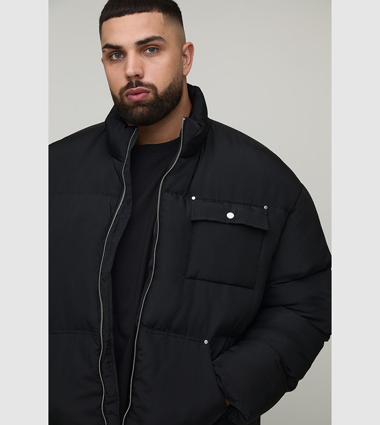 جاكيت بفر نايلون بياقة عالية للمقاسات الطويلة والكبيرة 